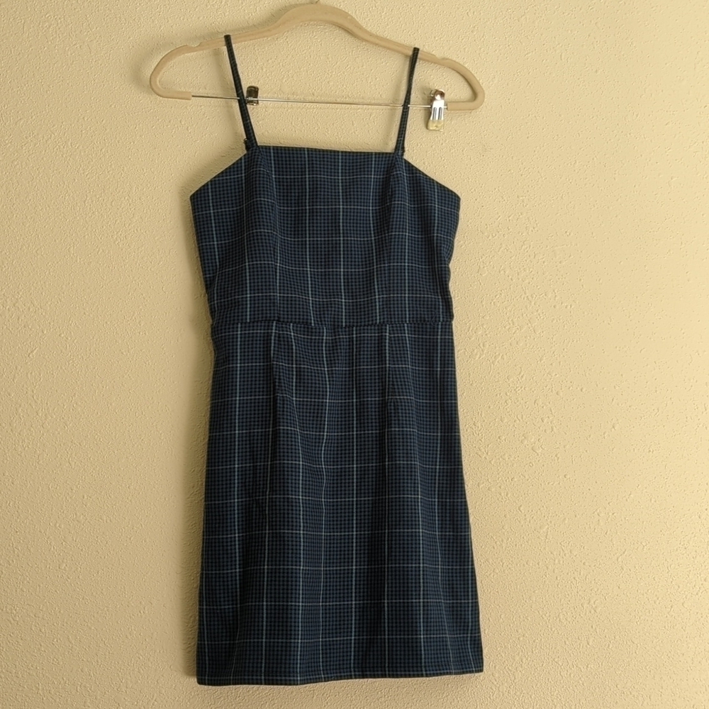 School Girl y2k Strappy Aeropostale Mini Plaid Windowpane Dress Blue Academia